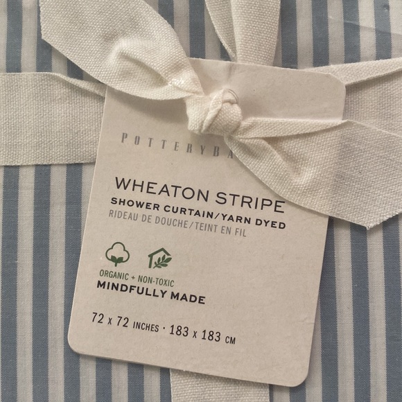 Pottery Barn Wheaton Striped Organic Shower Curtain Chambray - Picture 5 of 15